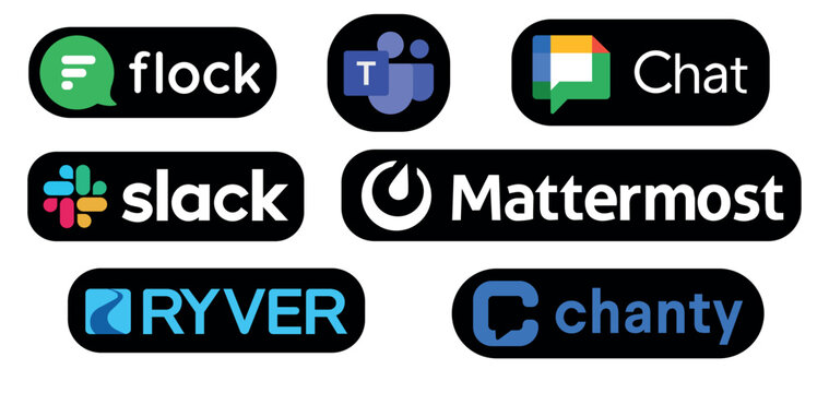 Team messaging and collaboration software logos collection
