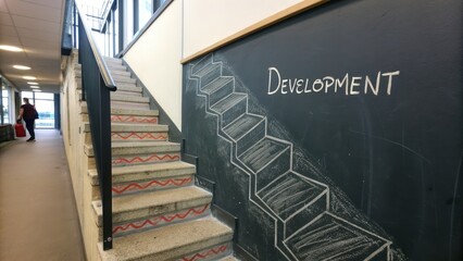 Obraz premium Creative staircase with chalk art illustrating development concept