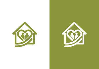 home care logo design, home love logo vector, green home logo for healthy home design
