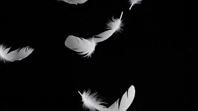 white feather on black background