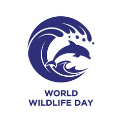 Obraz premium Dolphin wave vector illustration for World Wildlife Day, marine animal conservation graphic icon