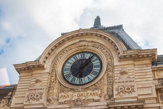 Famous clock on facade of the Orsay museum (Musee d'Orsay) in Paris, France