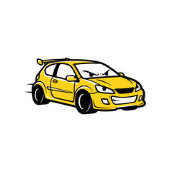 Dynamic Racing Car Illustration, Cartoon Style, Digital Art, Vibrant Colors, Modern Design, Playful Concept