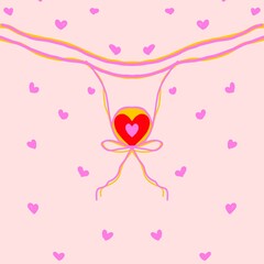 Fototapeta premium abstract background with pink hearts, Pink envelope background with special Valentine's Day heart-shaped decoration for your beloved, with a unique ribbon knot