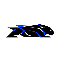 Dynamic Blue and Black Rabbit Logo Design, Digital Art, Abstract Style