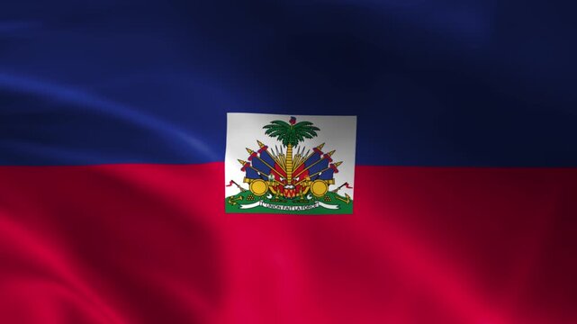 Waving flag of Haiti with coat of arms national symbol for patriotic design and international representation realistic fabric texture