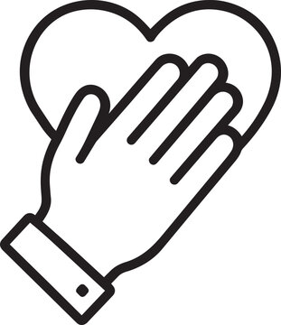 Hand on chest heart devotion line icon vector illustration