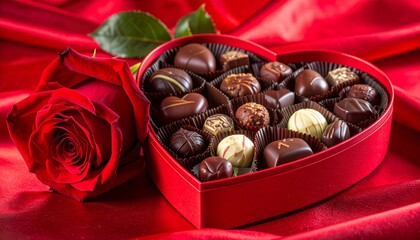 Luxurious Valentine's Heart Box Filled with Assorted Chocolates and Red Rose