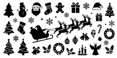 Fototapeta premium Festive Christmas Icons and Silhouettes Set 