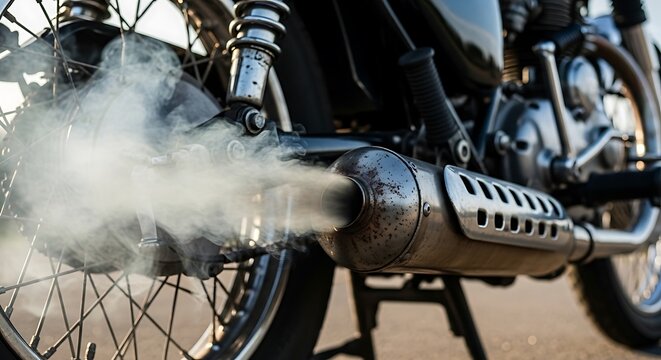 Motorcycle Exhaust Pipe Emitting White Smoke.