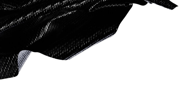 Unique artistic abstract background featuring a dark black fabric wave with a flowing textured design, contrasted by bri