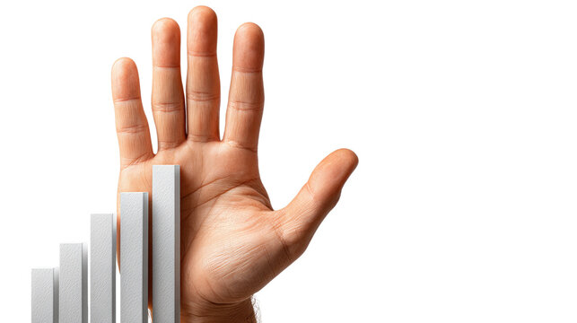 Halting Growth: A hand asserts control, stopping the ascent of a bar graph, symbolizing a crucial moment of intervention.