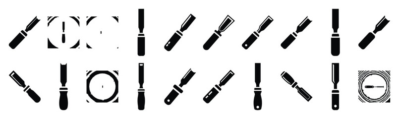Obraz premium Set of various black silhouette chisel isolated on white background.