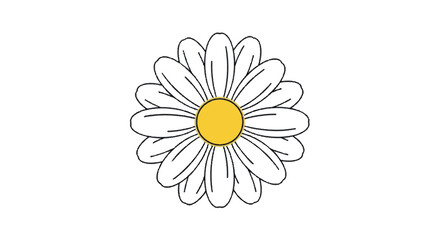 A simple, cheerful daisy with yellow center and white petals, perfect for a variety of designs and springtime themes