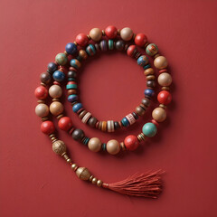 Obraz premium Prayer beads (Misbaha) in a 3D paper-cut art style, featuring layered textures, soft shadows, delicate craftsmanship.