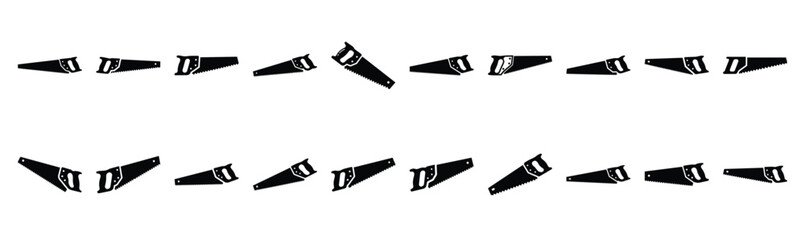 Fototapeta premium Set of various black silhouette hand saw isolated on white background.
