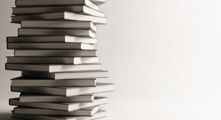 Stack of books leaning against a white background with copy space