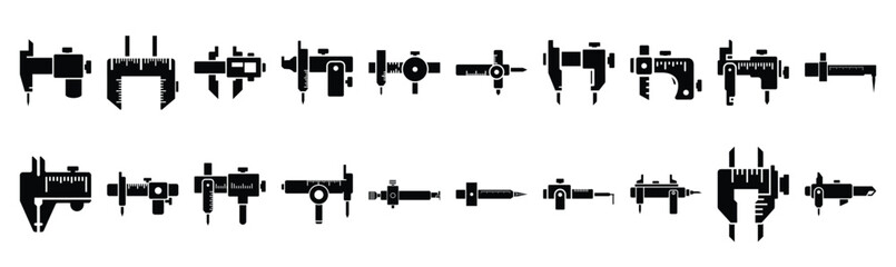 Set of various black silhouette marking gauge isolated on white background.