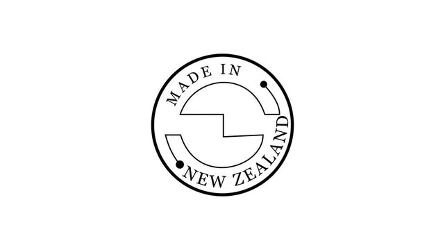 Made in New Zealand circular stamp with stylized letter E and dots seal label