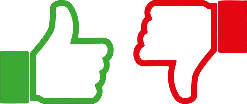 Green Thumbs Up and Red Thumbs Down Feedback Vector Icons