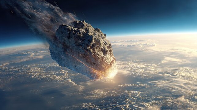Space threat - huge asteroid. A meteorite flies over the surface of the Earth. The meteorite lights up the night, a dazzling display that captivates those who witness it.