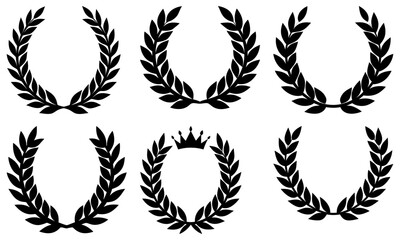 Obraz premium Collection of black laurel wreaths with a crown, symbolizing achievement and victory
