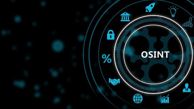 OSINT Open Source Intelligence Hexagonal Infographic with with gears Background OSINT data analysis