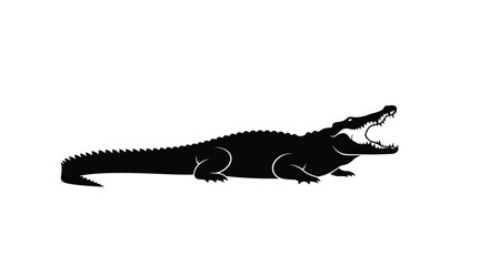 Fototapeta premium A black silhouette of an alligator with its mouth open wide.
