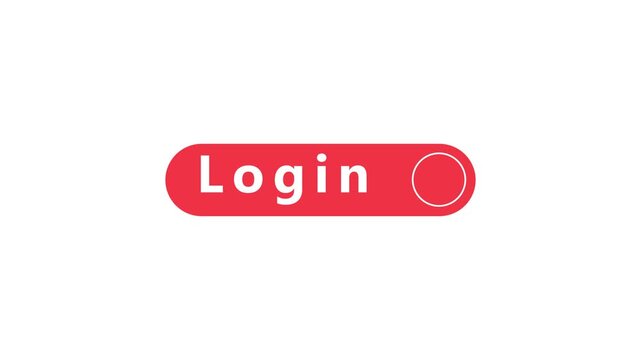 Red rounded rectangle button with the word Login in white text and a circular outline on the right on a white background