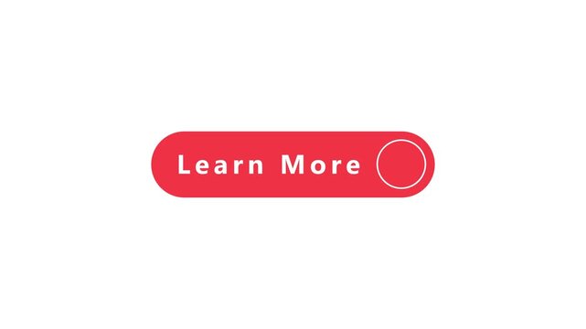 Red rounded rectangle button with the words Learn More in white text and a circular outline on the right on a white background