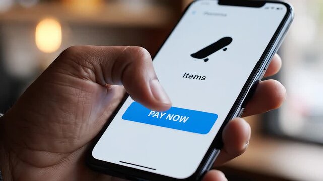 Hand holding smartphone with payment screen