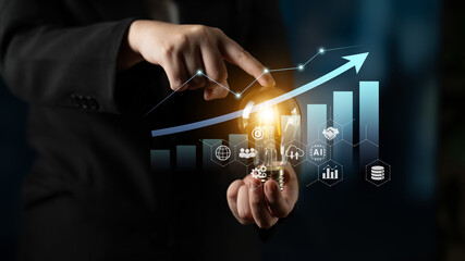 Naklejka premium Business growth strategy supports performance analysis, identifies trend patterns, and drives long-term sustainable development Parse