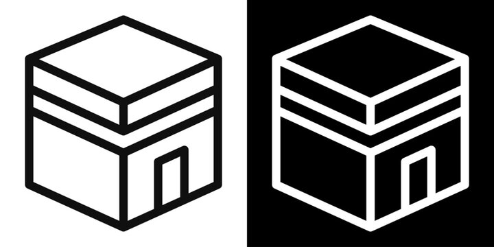 Outline vector icon of Kaaba holy site. Simple black and white pictogram representing pilgrimage, worship and spiritual direction in Islam
