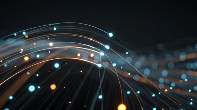 Flie&szlig;ende Datenstr&ouml;me in futurischem Neonlicht
