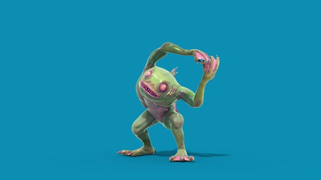 Blue Screen Fish Man Monster Attacks Front Loop 3D Animation Rendering CGI 4K