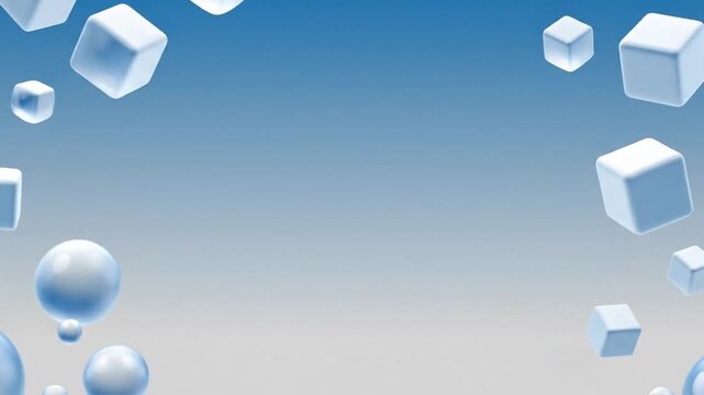Digital illustration of floating blue ice cubes and spheres against a gradient blue and white background.