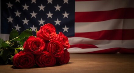 Fototapeta premium Patriotic roses in front of american flag