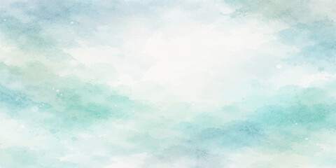 Obraz premium Beautiful abstract watercolor background of a bright blue sky with fluffy white clouds and radiant summer sunlight for a peaceful nature cloudscape