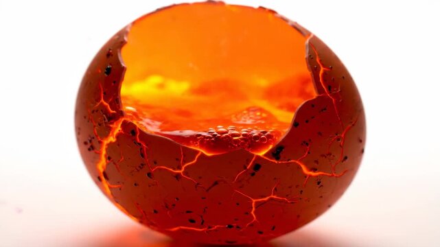 Cracked Sphere with Molten Core - A cracked sphere, resembling a fractured eggshell, holds a glowing, orange molten substance within.