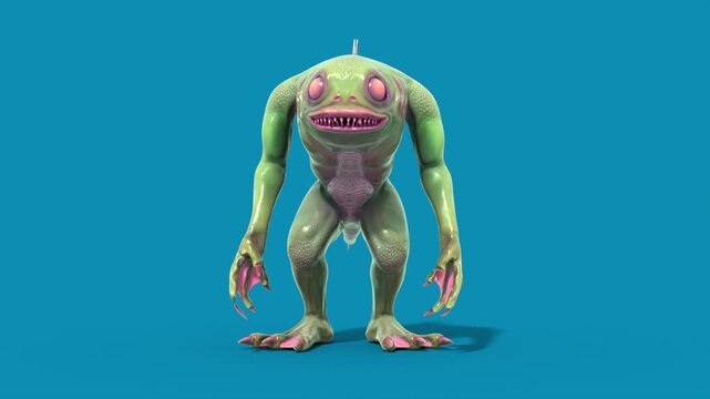 Blue Screen Fish Man Monster Idle Front Loop 3D Animation Rendering CGI 4K
