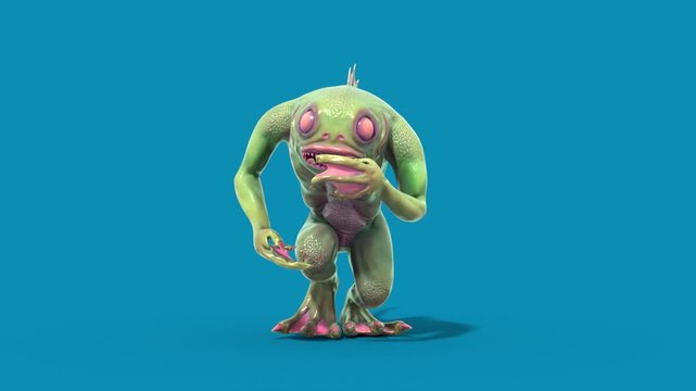 Blue Screen Fish Man Monster Runcycle Front Loop 3D Animation Rendering CGI 4K
