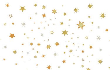 Abstract pattern of gold and silver stars on a white background, perfect for designs.