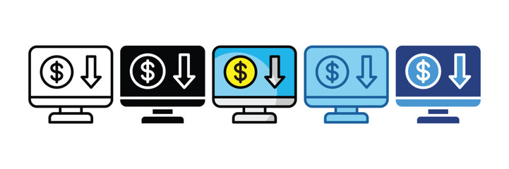 Online Income  Icon Set Multiple Style Collection