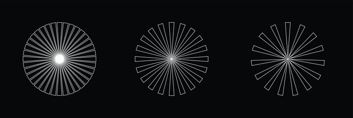 Abstract radial line pattern progression. Minimalist abstract illustration showing radial line patterns evolving in density, symbolizing motion, focus, geometry, and visual rhythm . Vector illustratio