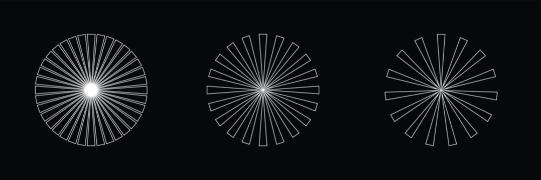 Abstract radial line pattern progression. Minimalist abstract illustration showing radial line patterns evolving in density, symbolizing motion, focus, geometry, and visual rhythm . Vector illustratio