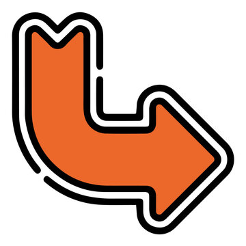 "Orange Arrow Turning Down and Right, Direction and Growth Concept, Transparent Background"