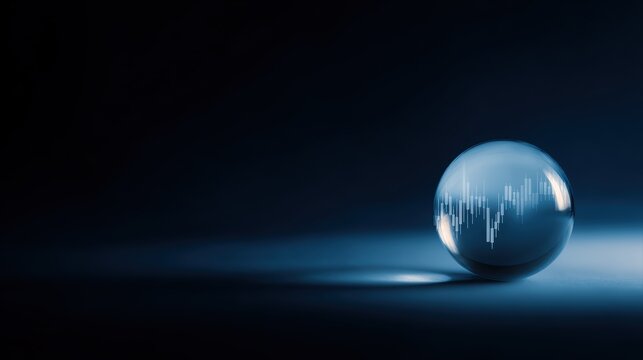 Investor forecasting stock market with candlestick chart inside crystal globe, prediction concept, similar style not exact copy,