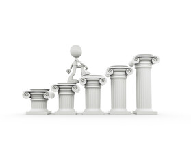 Figure climbing five pillars towards success and growth.