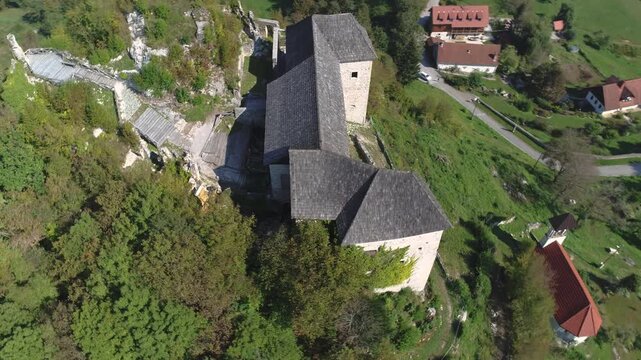 Kostel Castle Slovenia aerial view