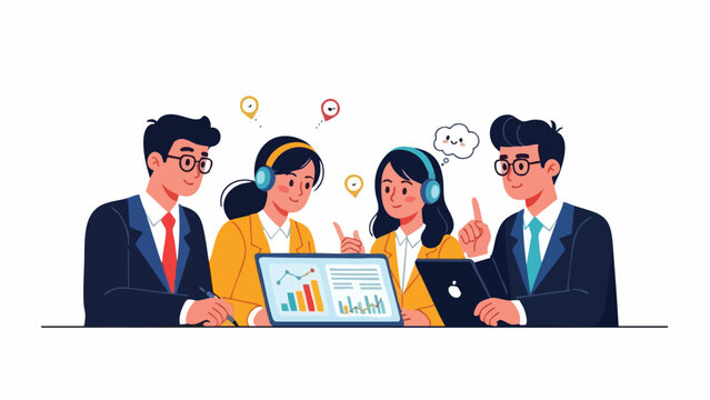 High-Performance Business Intelligence Team Collaborating on Data Analytics for Strategic Corporate Growth